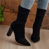 Сексуальные женские короткие сапоги с острым носком на толстом высоком каблуке, новые темпераментные сапоги из флока длиной до середины голени, современные туфли