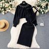 2 Piece Set Women's Knit Sweater Spaghetti Strap Sleeveless Dress Set Slim Knitted Vest Sweater Dress Beaded Pullover Short Sweater Outfits
