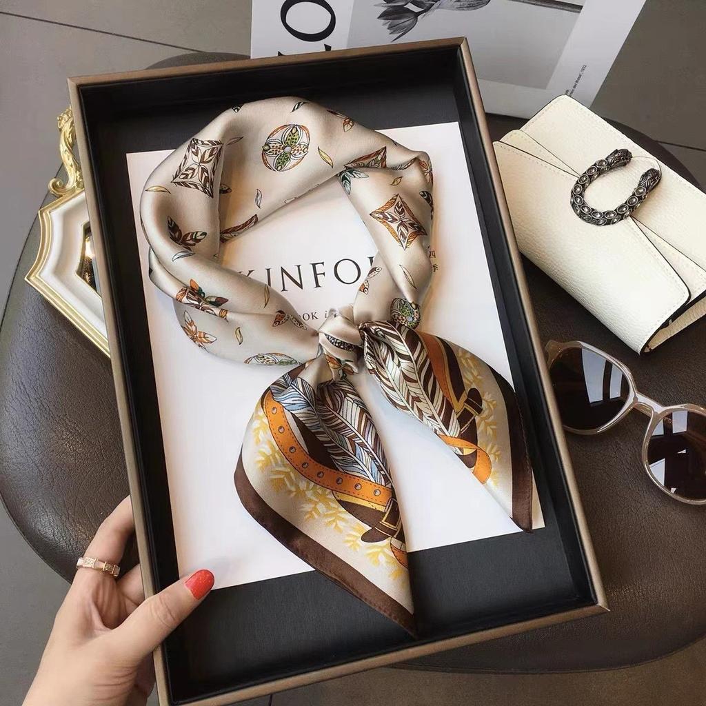 70x70cm Luxury Satin Square Scarf for Women – Soft Printed Foulard for Neck, Hair & Bag Decoration