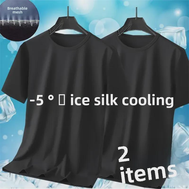 Футболка мужская Ice Silk Mesh: Однотонный, с коротким рукавом, свободный крой, большой размер, удобный, универсальный.