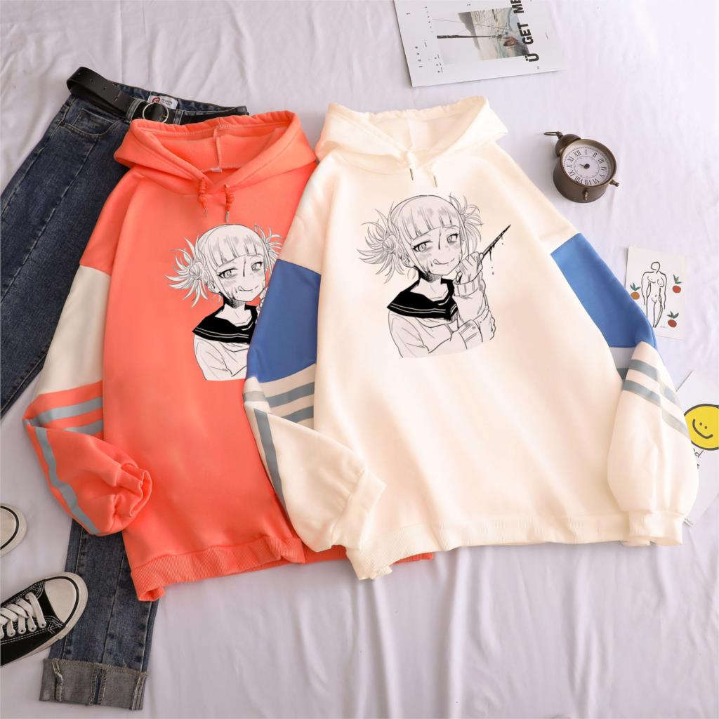My Hero Academia Himiko Toga Harajuku Printed Hooded Patchwork Sweatshirt Funny Cartoon Costume Winter Women Oversized Hoodies