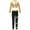 Girls Figure Skating Outfit Mock Neck Long Sleeve Sequin Shiny Crop Top Metallic Striped Pants Dance Costume