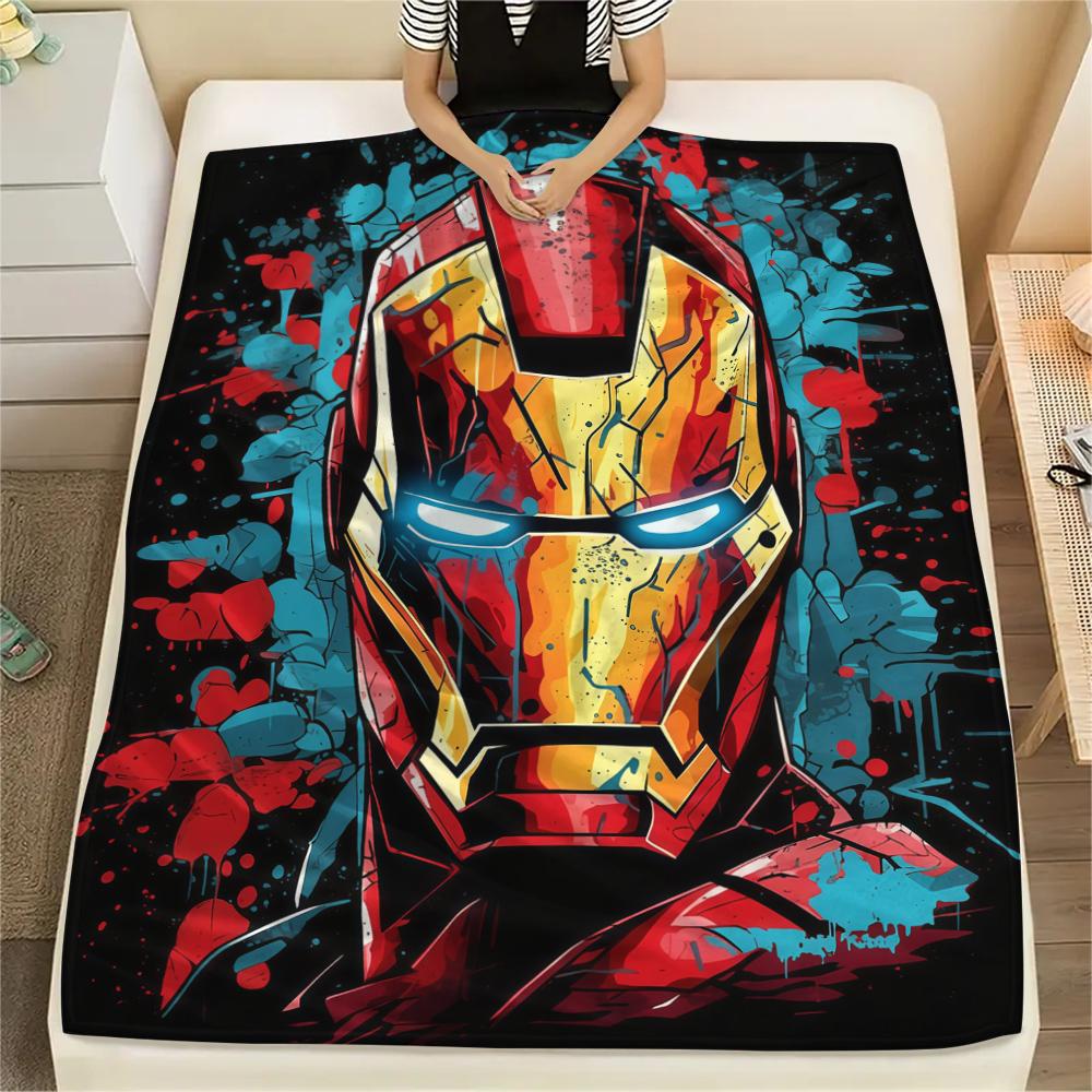 Iron Man Poster Print Flannel Blanket, Comfortable Warm for Sofa Bed Chair, Versatile for Picnic -HYQ35