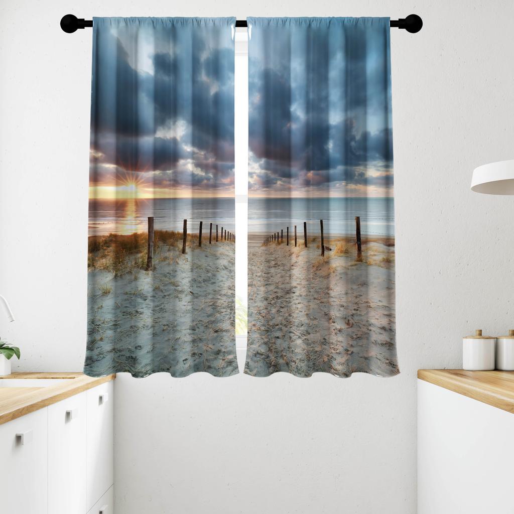 2 шт., Декоративные шторы на окна с изображением пляжа, заката и океана, для гостиной, спальни, столовой, кухни, фермерского дома, домашнего декора