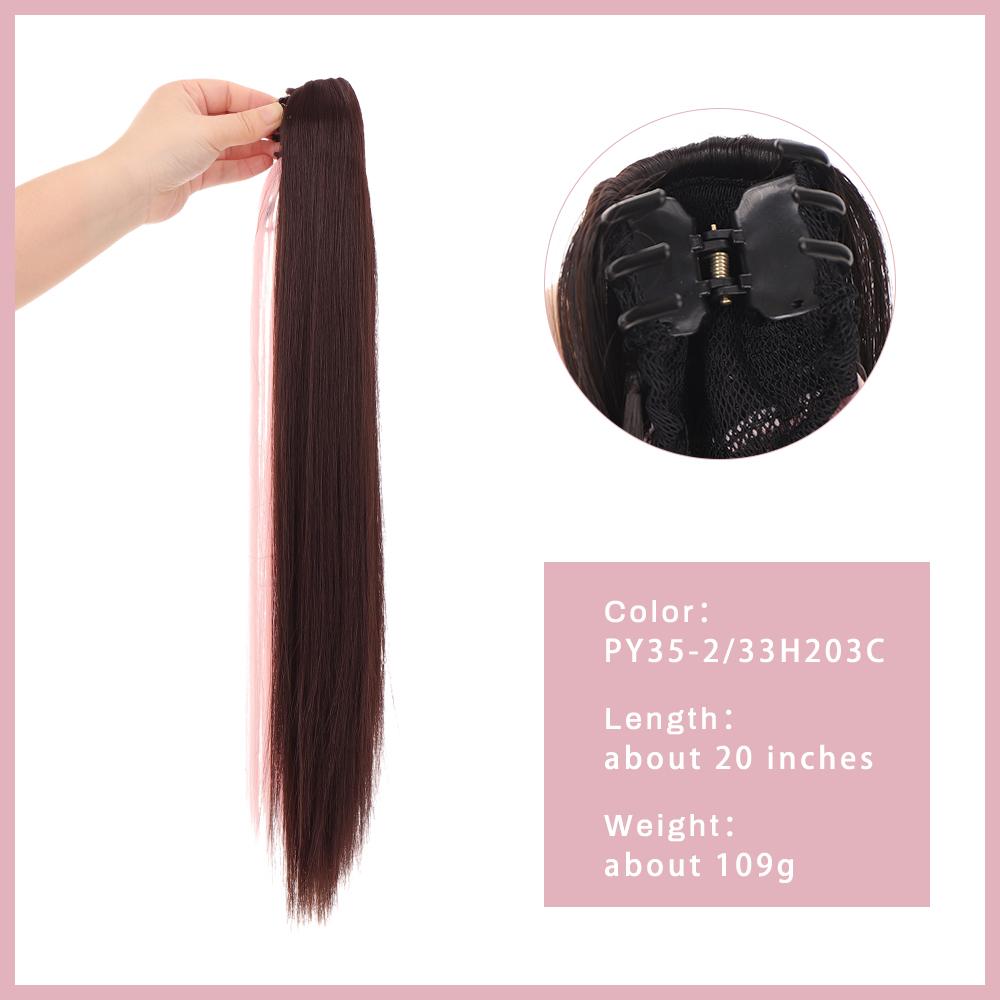 Long Straight Claw Clip Ponytail Brown Black Mixed Pink Synthetic Ponytail Ponytail Wig for Women