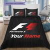 F1 Gear Custom Name Pattern Bedding Quilt Set Quilt Cover Pillowcase Home Birthday Gift(1 * duvet cover + 2 * pillowcase, without core)