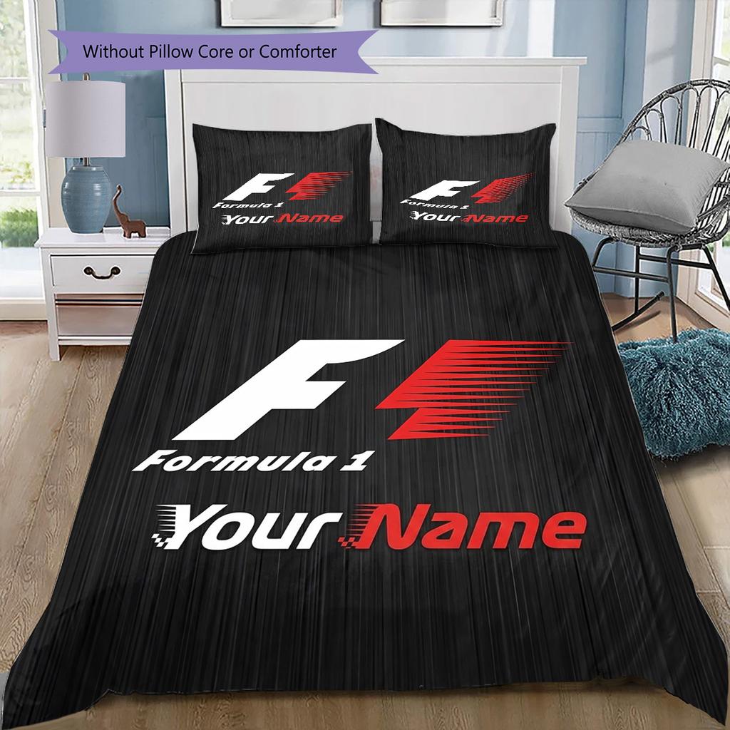 F1 Gear Custom Name Pattern Bedding Quilt Set Quilt Cover Pillowcase Home Birthday Gift(1 * duvet cover + 2 * pillowcase, without core)