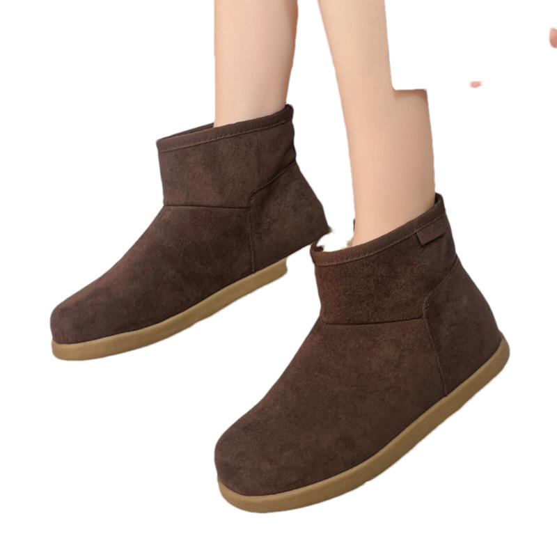 Женские зимние ботильоны на плоской подошве, замшевые короткие плюшевые дизайнерские хлопковые туфли для женщин 2025 года, тренд, зимние теплые повседневные удобные ботинки для женщин