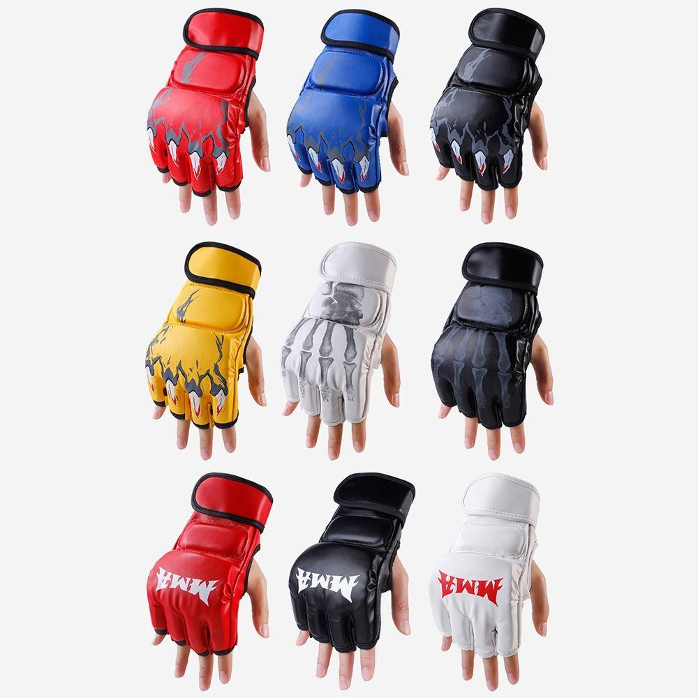 1Pair Leather Cushion Boxing Gloves Kickboxing Gloves for Adult Sanda Boxing UFC Training