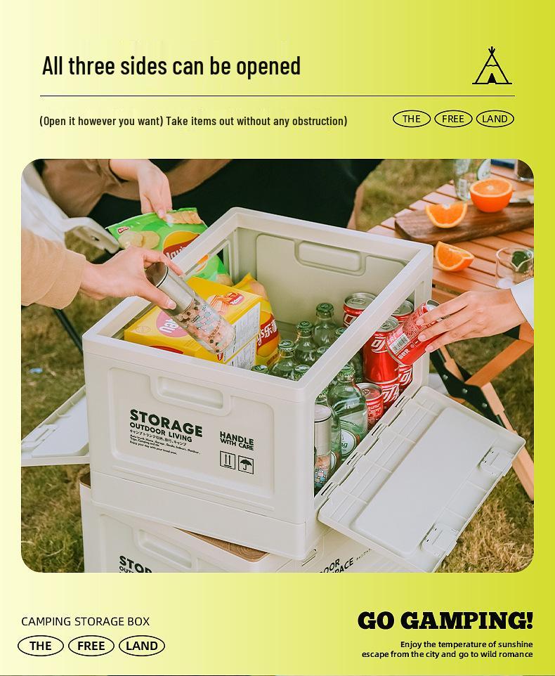 Folding Camping Storage Box with Wooden Lid - Outdoor Picnic & Car Trunk Organizer