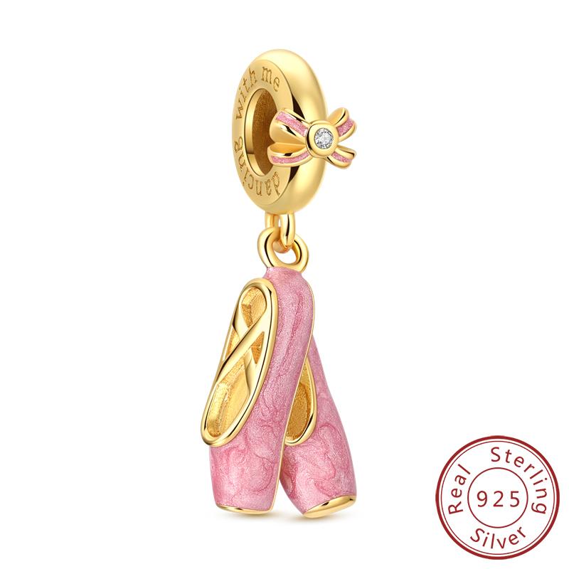 Шармы Оригинальная Медь Золото Балетки Бант Ангел Сердце Крест Шарм Бусина Подходит Браслет Браслет Подвеска Женские Украшения