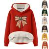 Women's Fashion Hooded Christmas Bowknot Printed Plush Warm Loose Pullover Sweatshirt