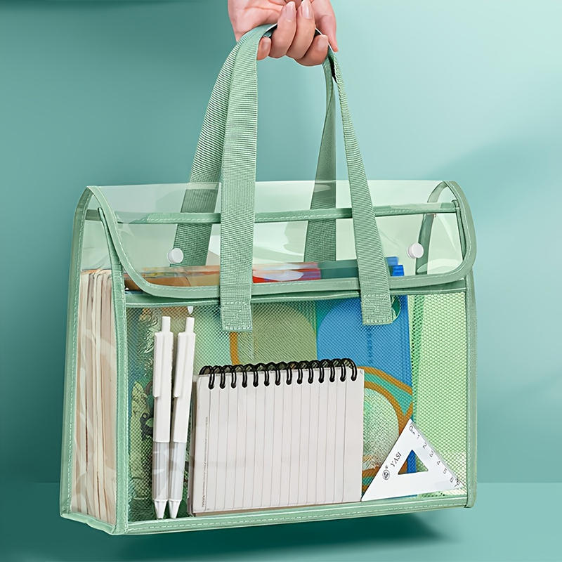 PVC Self-Adhesive File Bag Large Capacity Transparent Waterproof Handheld Folder Portable Expandable File Storage Bag