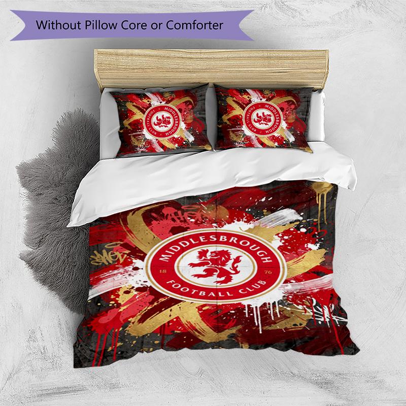 Middlesbrough FC Printed 3PCS Bedding Set Breathable Duvet Cover with Pillowcases Decorative Bed Linen for Bedroom Home