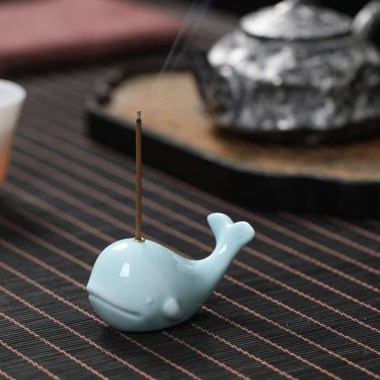 Mini Ceramic Incense Holder, Whale Shape Incense Stick Holder, Cute Incense Burner, Multi-purpose Ornament for Bedroom Yoga Room Tea House