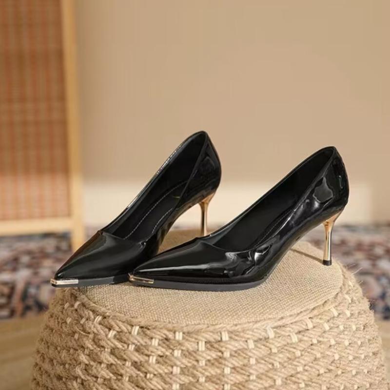 Элегантные женские туфли на каблуке Черная замша Мода Весна Женские туфли-лодочки 6/8 см Высокий каблук Темперамент Заостренный носок Вечерние туфли для платья