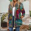Модная женская винтажная куртка с длинным рукавом с этническим принтом, куртка-кардиган, топ