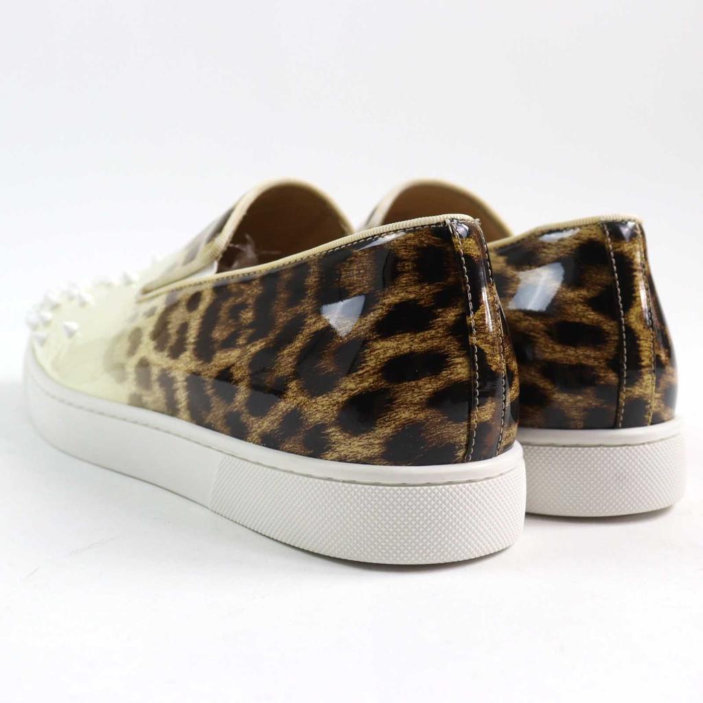 Excellent Christian Louboutin Slip-on Ivory Brown Patent leather mens 42 Used