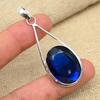 Созданный в лаборатории синий сапфировый драгоценный камень стерлингового серебра 925 пробы Ювелирная подвеска ручной работы для нее