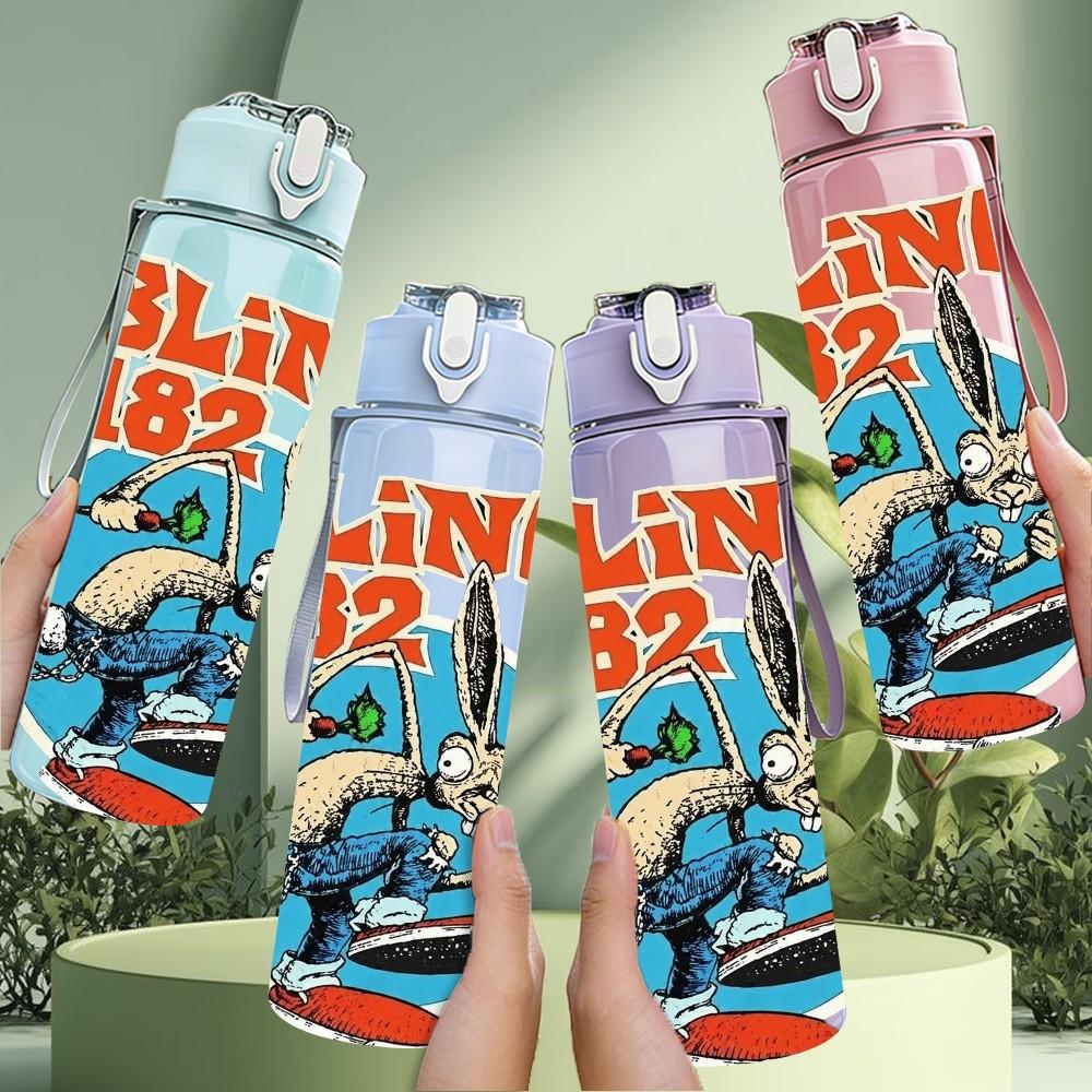 1PC Bunny Blink Animal Print 750ml sports water bottle leakproof straw lid outdoor office home