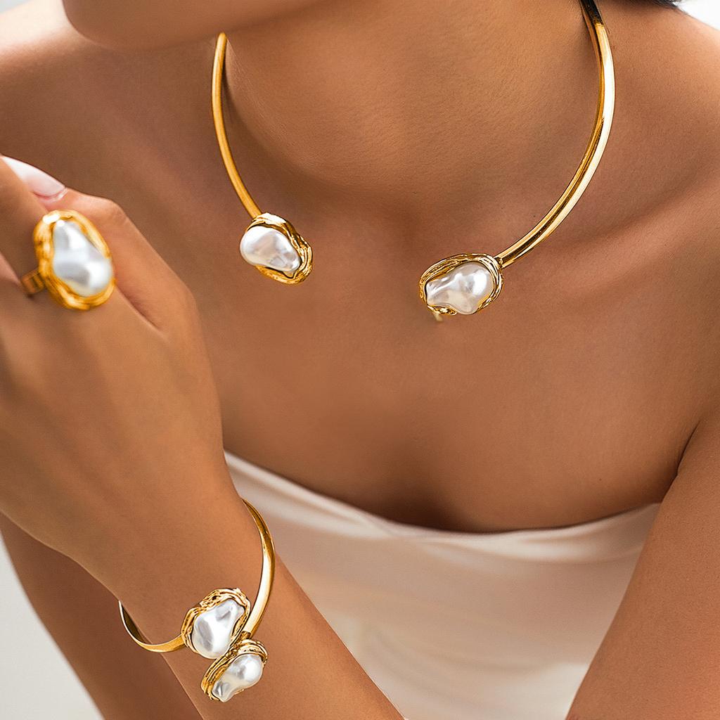 Преувеличенные Неправильные Барочные Цирконы Ожерелье Браслеты Кольца Серьги для Женщин Массивные Круглые Открытые Кольца Браслет Набор Цирконов