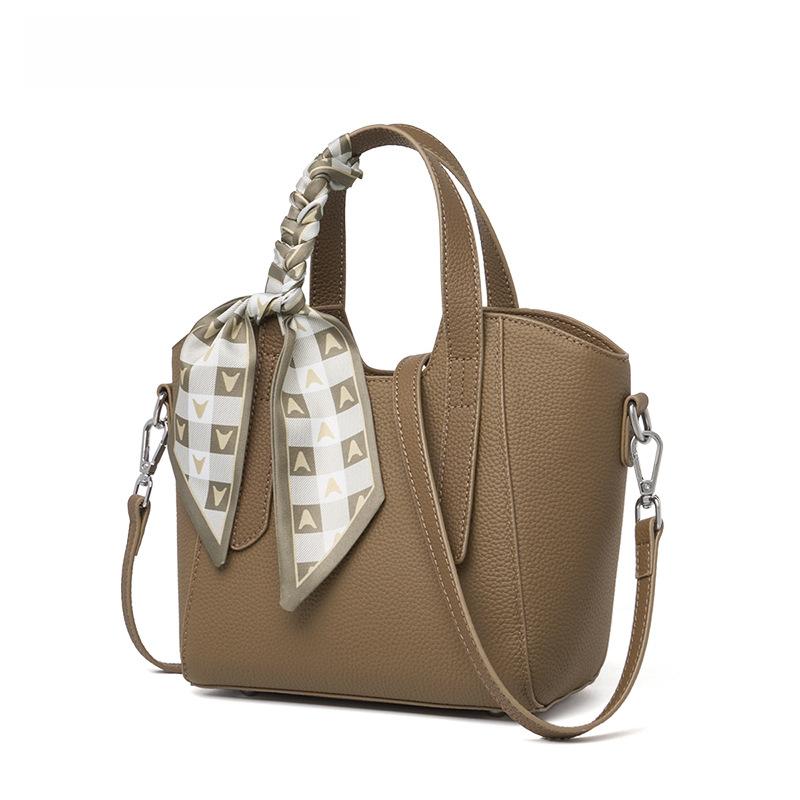 Leather Women's Bag, Solid Color, Fashionable, Commuting, High-end Feel, Casual Tote Bag, Large-capacity Handbag