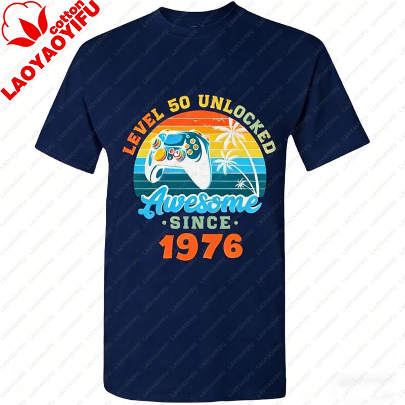 Level 50 Unlocked Awesome Since 1976 or Any Custom Year Fifty Years Old 50th Birthday Gamer Funny Tee Unisex Adult TShirts