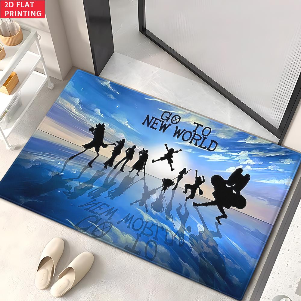 Anime Pirate Crew Treasure Doormat, Cartoon Character Non-slip Floor Mat, Decorative Entrance Rug for Home Living Room Bedroom