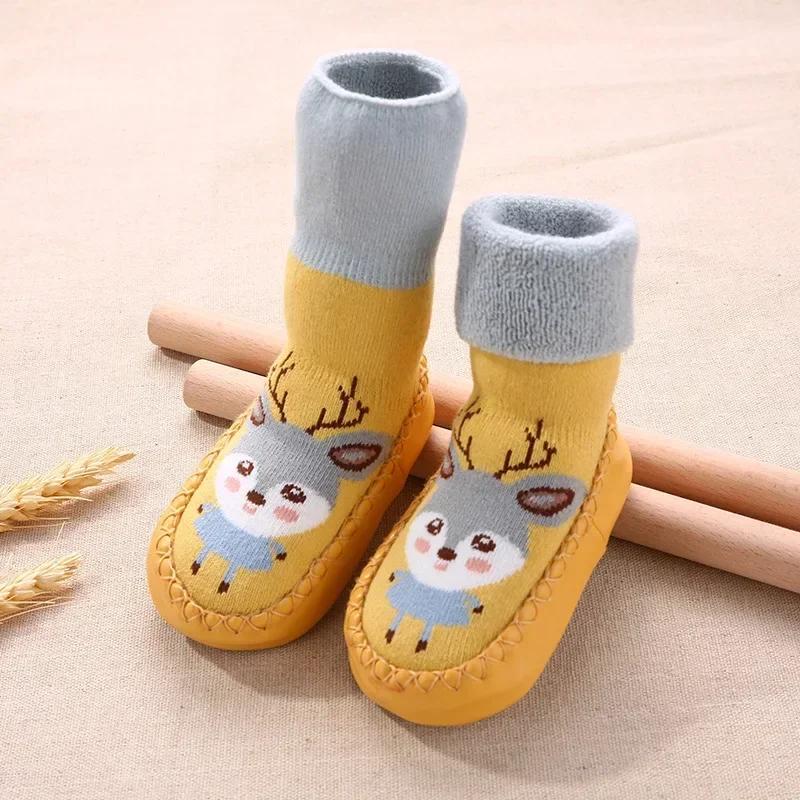 Baby Shoes Socks Children Infant Cartoon Socks Baby Gift Kids Indoor Floor Socks Rubber Sole Non-Slip Thick Warm Socks