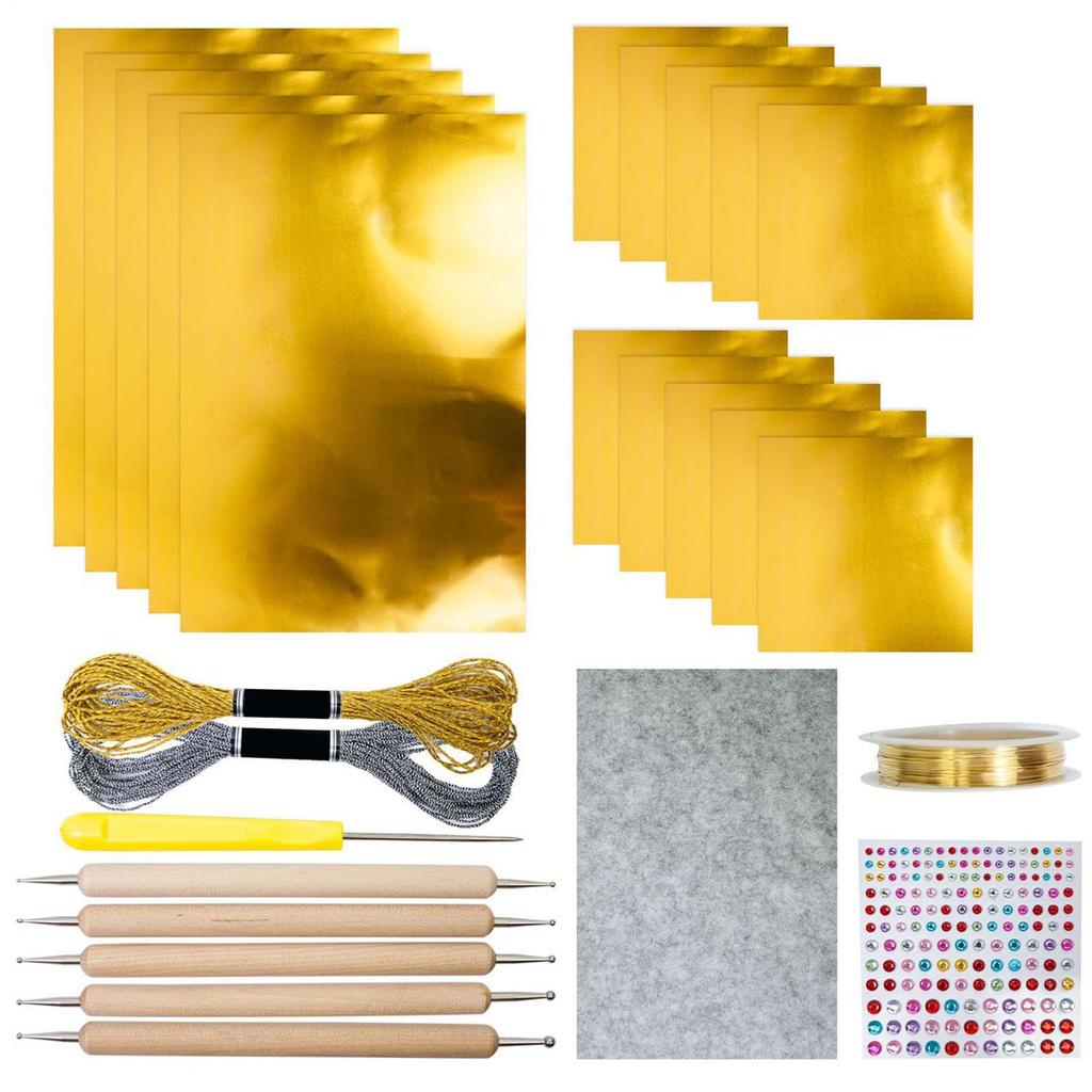 15 шт. листов фольги с инструментами для тиснения, шилом, наклейками, металлической нитью, набор для тиснения фольгой, набор для создания художественных работ