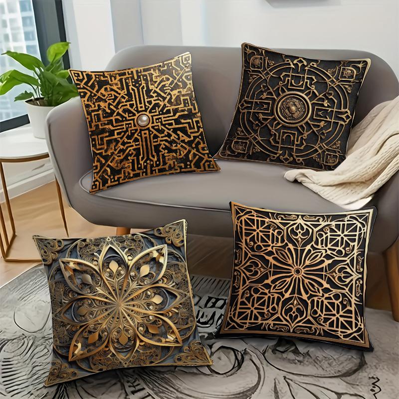 High-end Textured Retro Printed Pattern Throw Pillow Cover Polyester Cushion Cover Home Decor Pillow Cover with Zipper