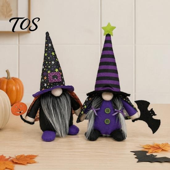 Unique Halloween Present Ideas Gnome Decoration, Witch Swedish Tomte Ornament, Plush Purple Black Ornaments Scandinavian Elf Dwarf for Party