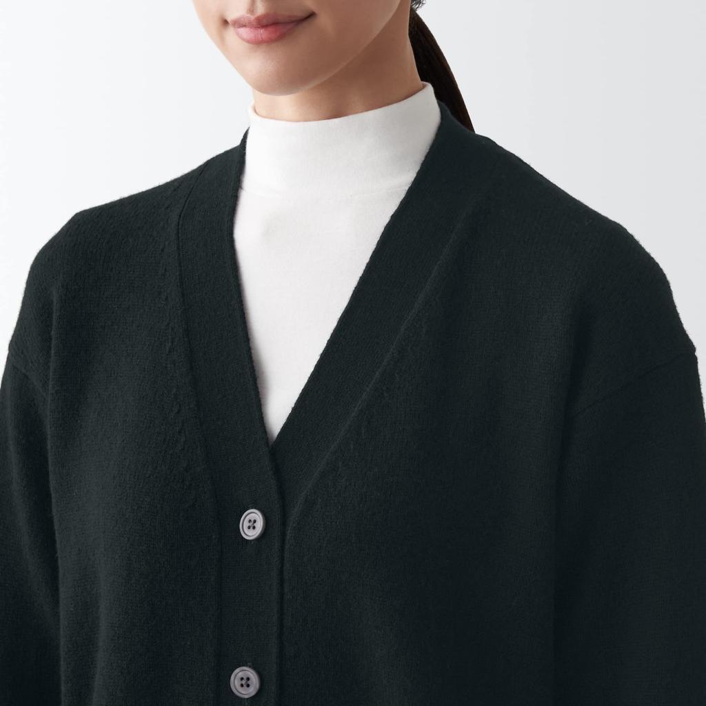 MUJI Кардиган шерстяной средней толщины с V-образным вырезом BAI13A2A Черный S Женский