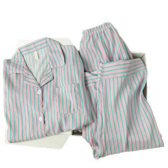 Женский хлопковый полосатый пижамный комплект Cloud Cotton: Свободный комплект с длинным рукавом и брюками