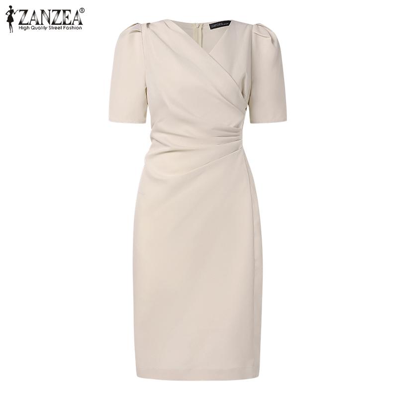 ZANZEA Женское повседневное тонкое платье с круглым вырезом и коротким рукавом