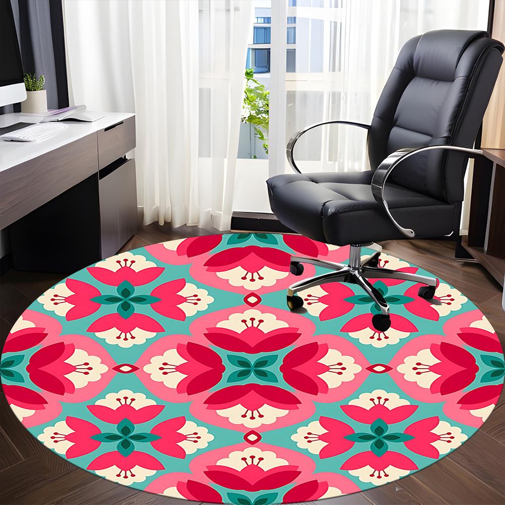 1pc Floral Pattern Office Round Rug, Carpet for Office, Gaming, Lightweight Round Floor Mat yy260208047