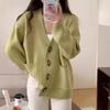 Cow Horn Button Top Women's Knitwear Autumn and Winter Soft Loose V-neck Sweater Knitted Cardigan Jacket