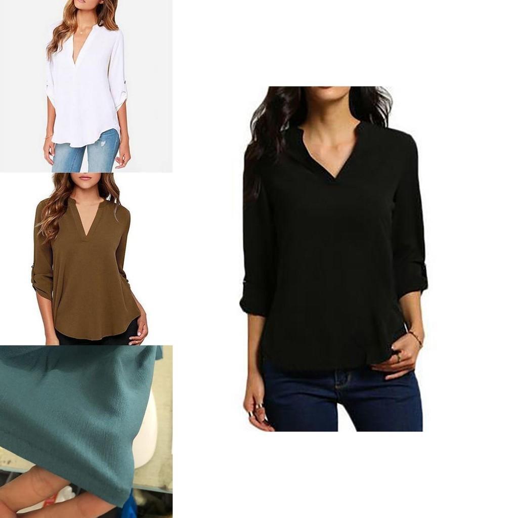 Стильная женская повседневная футболка с длинным рукавом и V-образным вырезом, пуловер, туника, блузка, варианты