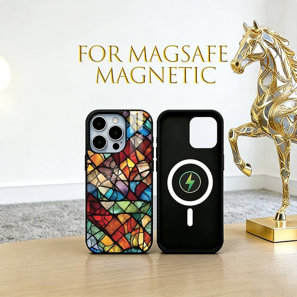 Stained glass Phone Case For iPhone17,16,15,14,13,12,11 Plus,Pro Magnetic with Magsafe Wireless Charging
