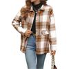 Women's Casual Fashion Woolen Plaid Long Sleeve Cardigan Jacket Top