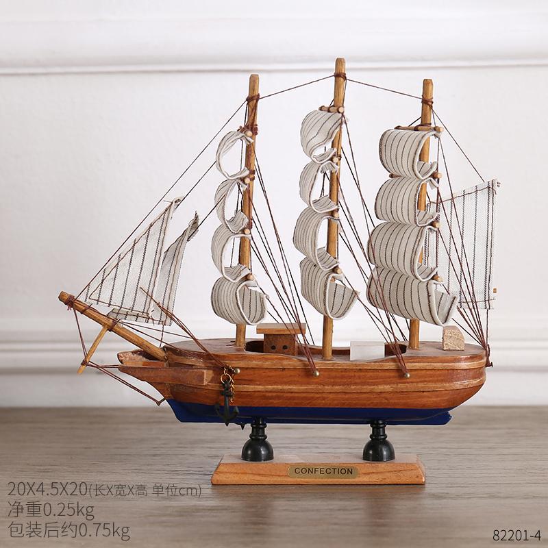 Mediterranean Wooden Sailboat Model Ornaments Creative Handmade Solid Wood Simulation Craft Home Decoration Retro Ornaments