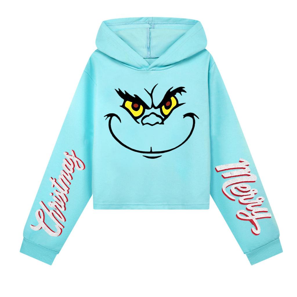 Kids' Casual Fashion Christmas Printed Long Sleeve Hooded Sweatshirt (No Drawstring)