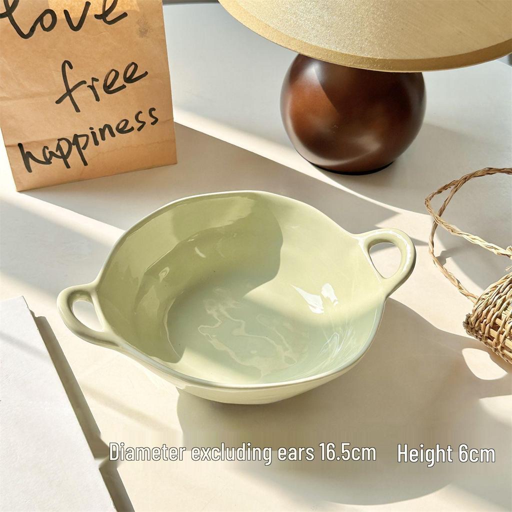 Миска Wzrins в японском кремовом стиле неправильной формы с двумя ручками - Идеально подходит для выпечки, салатов, фруктов и многого другого