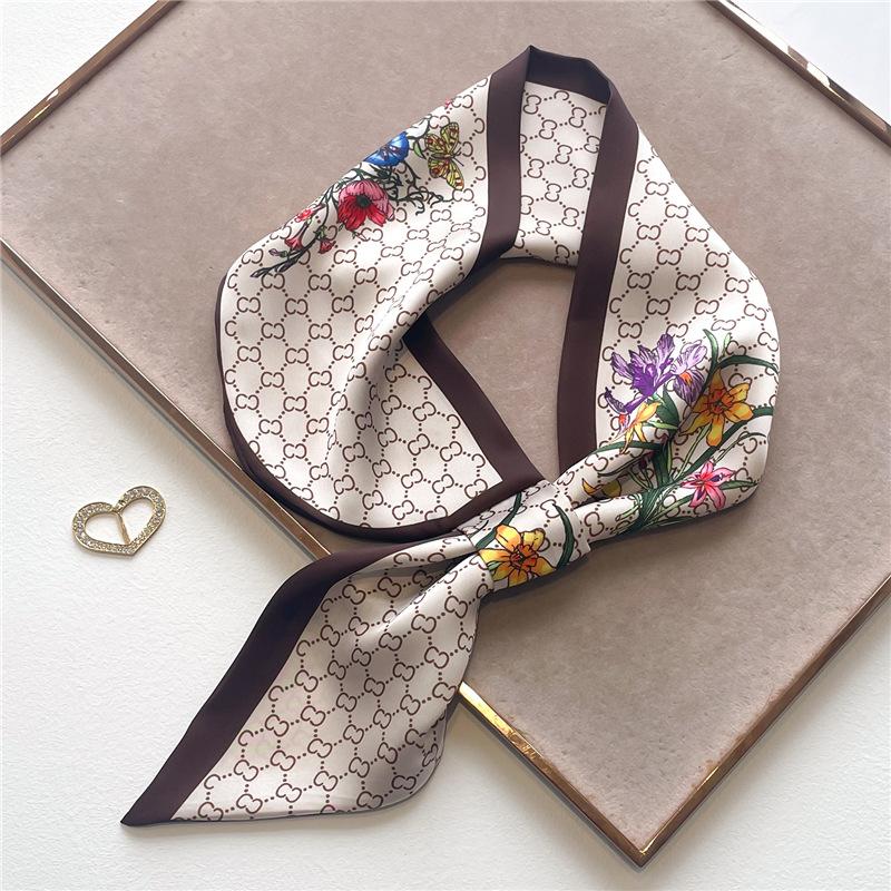 Fashion silk scarf diagonal long silk scarf spring and summer new imitation silk stripe with shirt scarf women's scarf