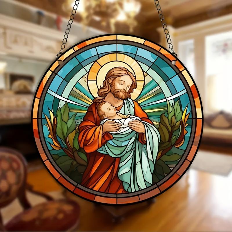 Jesus Comes Suncatcher Nativity Scene Acrylic Sun Catcher Wall Hanging Christmas Decorative Sign & Plaque Gift for Family Friend
