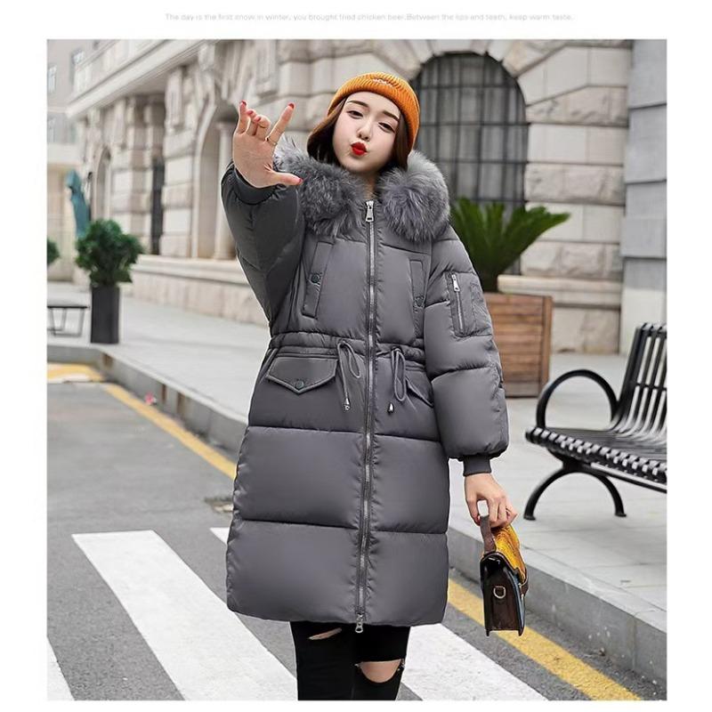 Талия новая длинная хлопковая одежда женская одежда утолщенная пуховая хлопковая одежда куртка с большим меховым воротником хлопковая куртка женская
