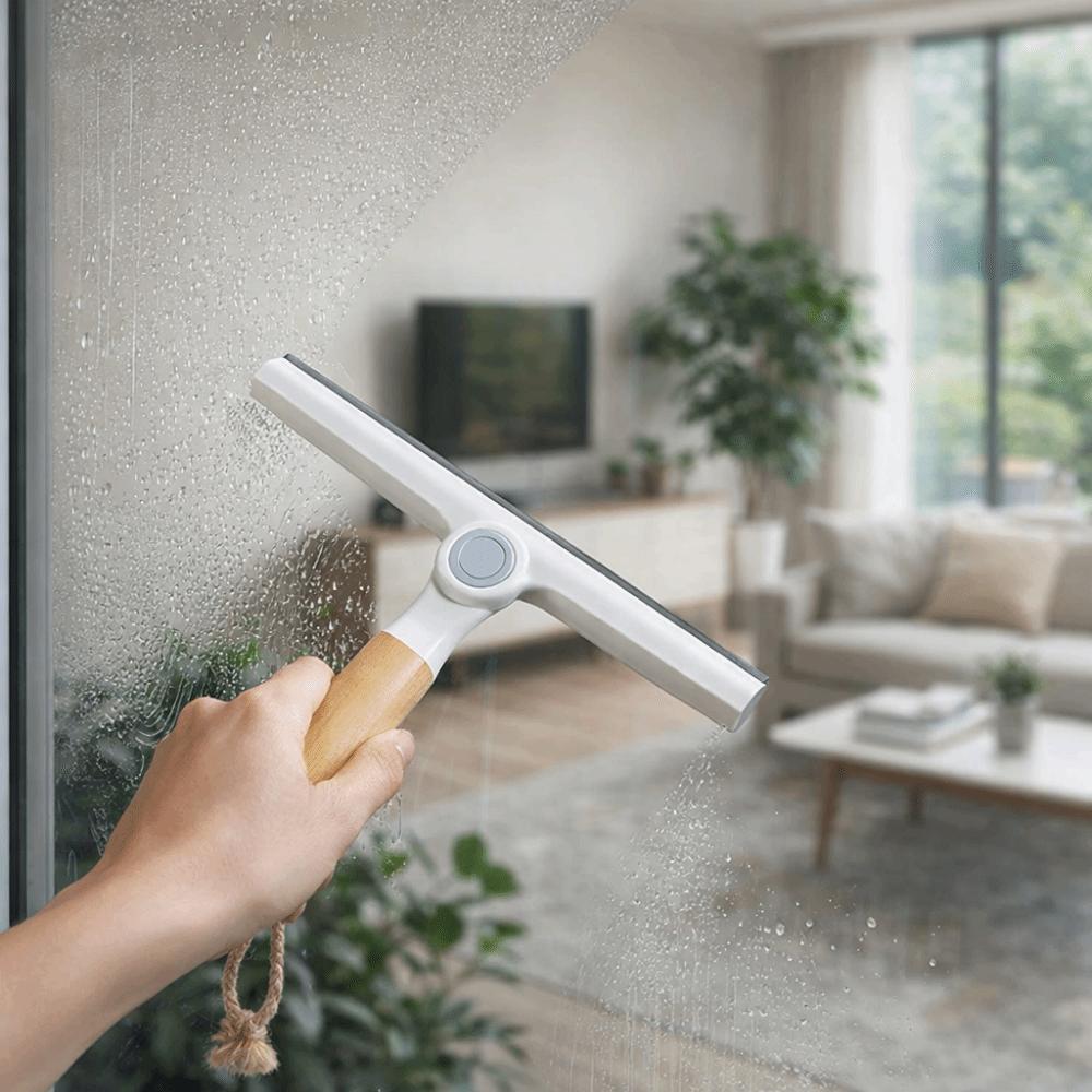 Soft Silicone Glass Wiper Wooden Handle Water Wiper Practical Scraping Scraper Bathroom Mirror