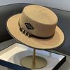Unisex British-Style High-End Straw Flat Top Hat - Adjustable, Belt Decoration,Premium Quality, Classic French Design, Perfect for Men and Women