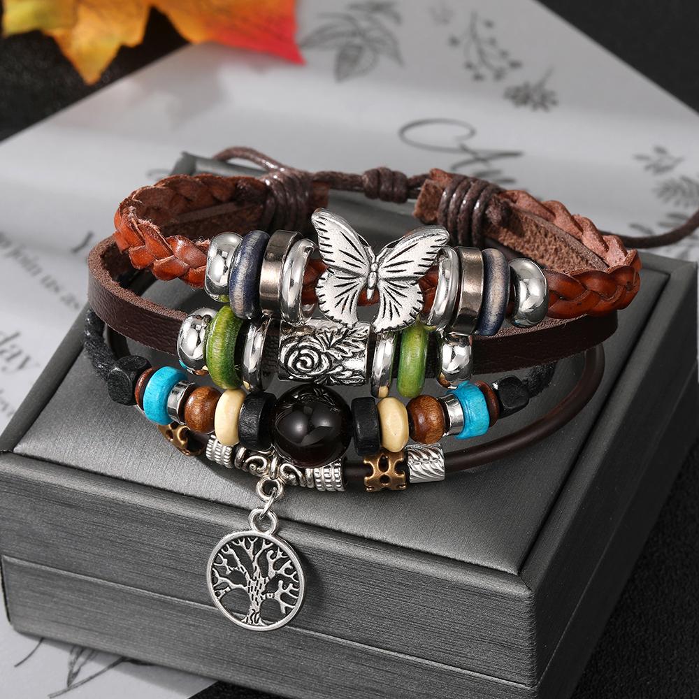 Винтажные кожаные тканые многослойные браслеты в этническом стиле в стиле бохо Эффектные украшения для женщин и мужчин