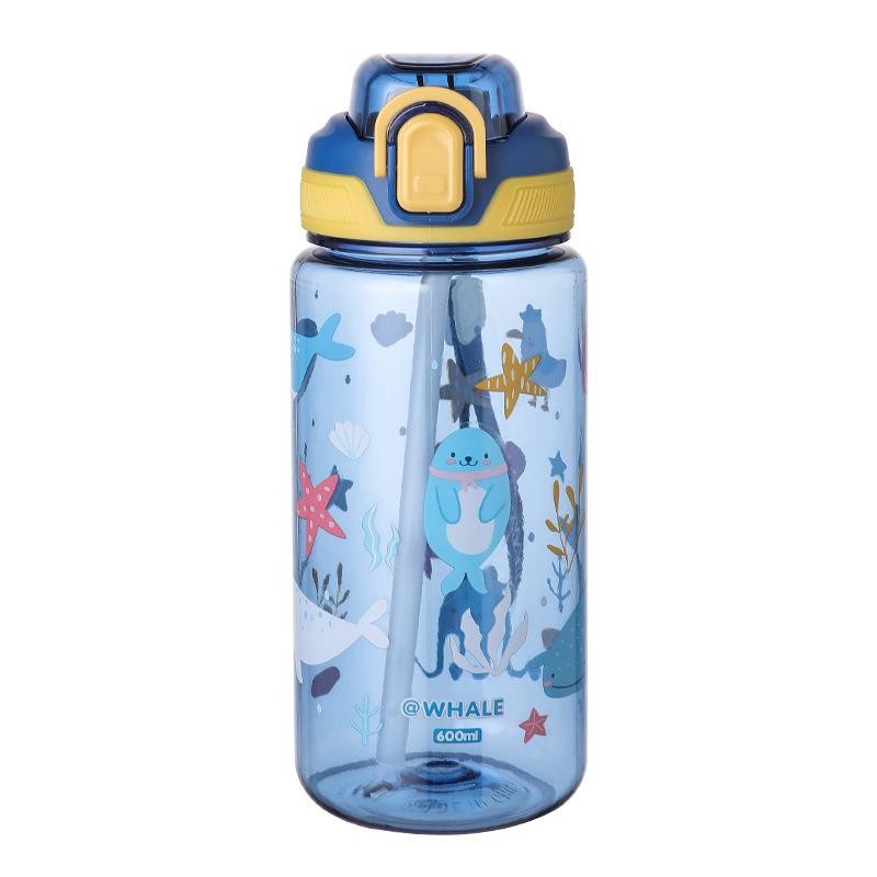 600ml Cartoon Water Bottle Equipped With Straw Portable Kids Water Sippy Cup Leakproof Plastic Water Bottles Summer Travel Kids Water  Practical Use